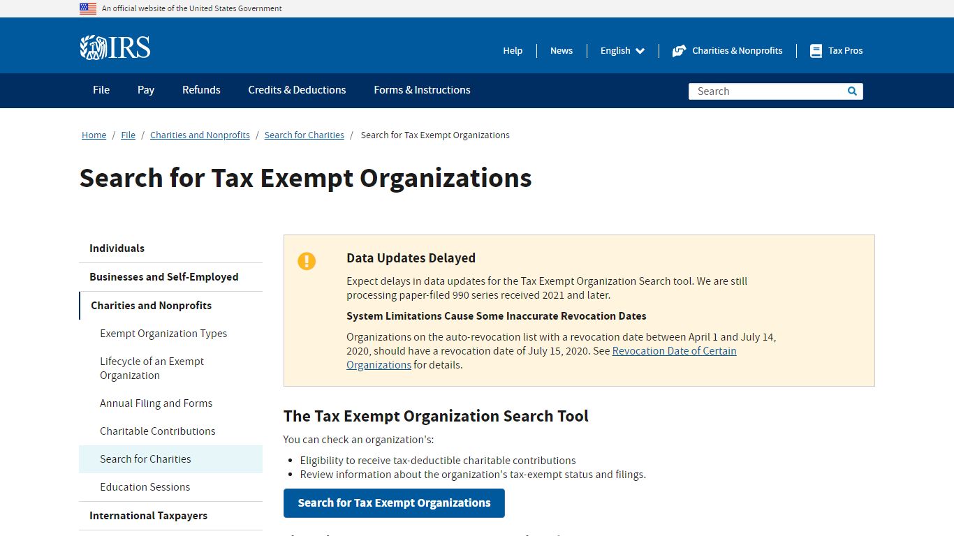 Search for Tax Exempt Organizations | Internal Revenue Service